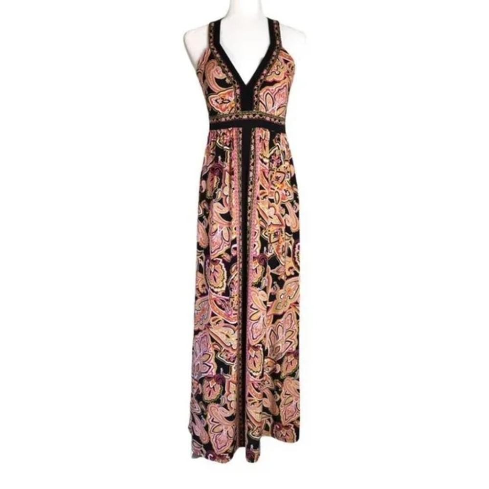 INC International Concepts | Black, Pink & Orange Sleeveless Maxi Dress | L